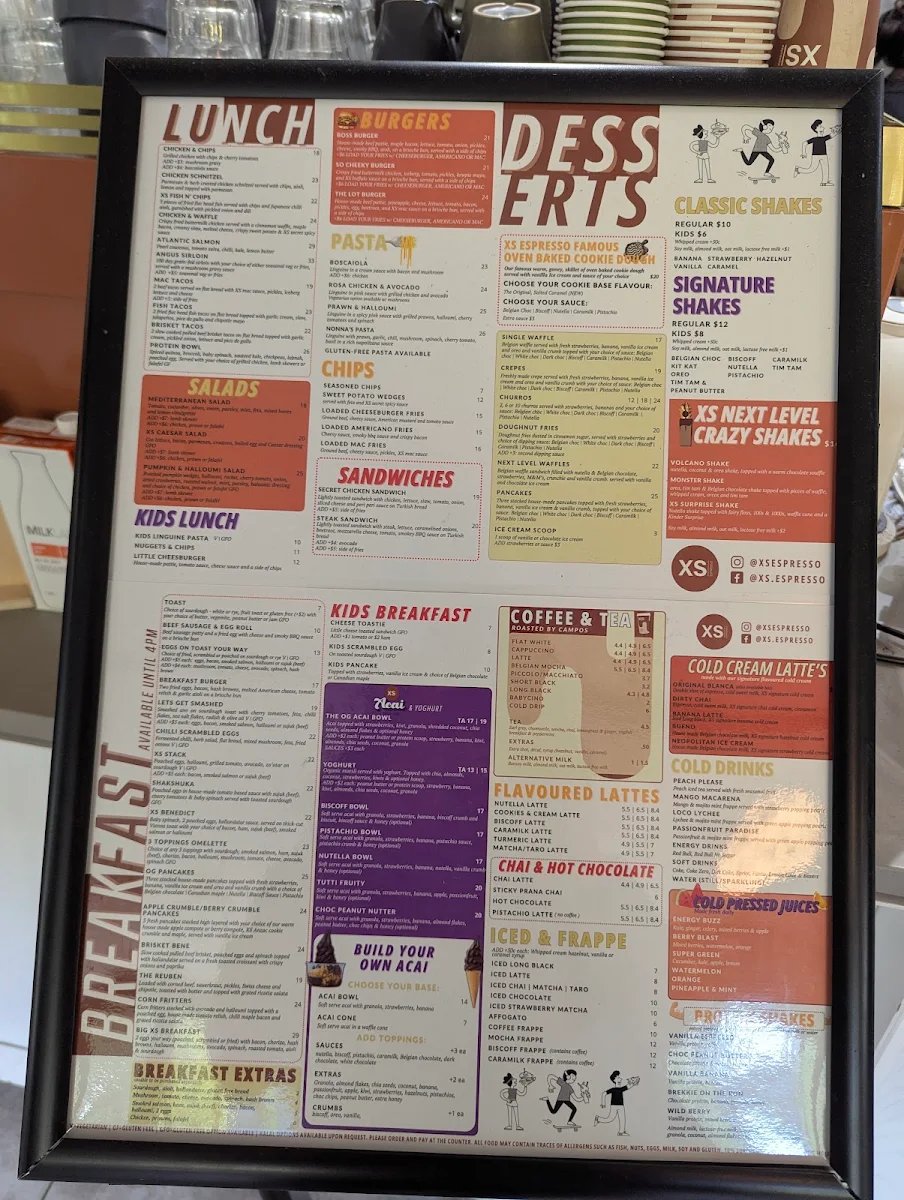 Menu, XS Espresso - UNSW