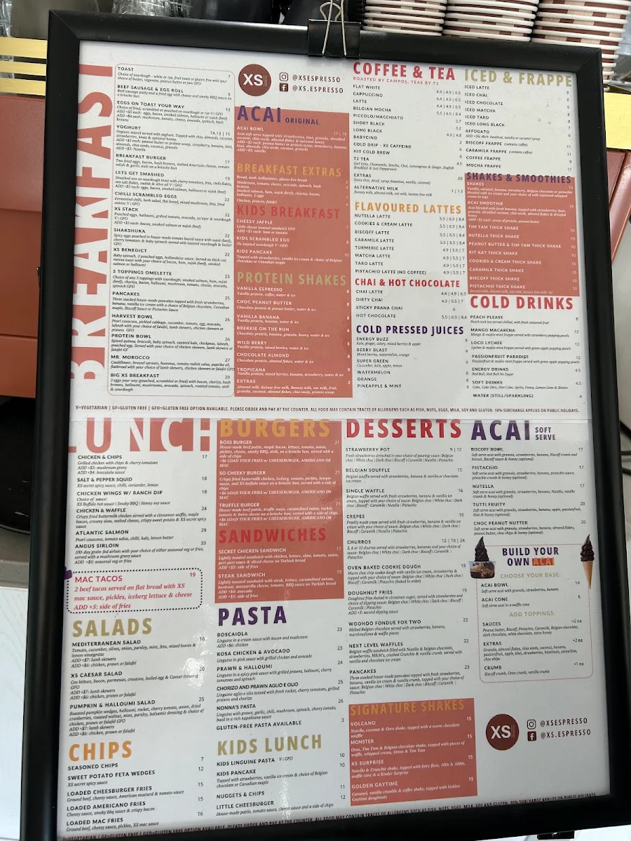 Menu, XS Espresso - UNSW