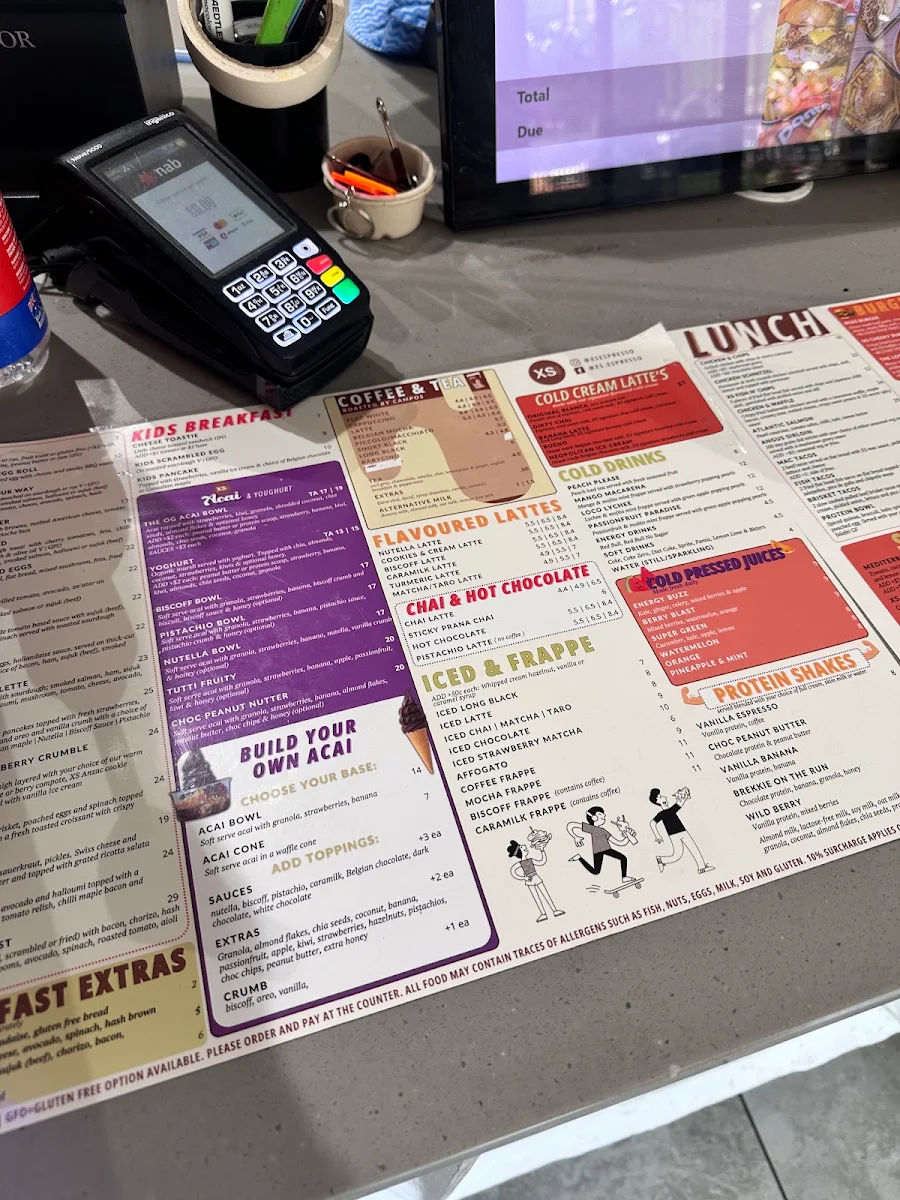 Menu, XS Espresso - UNSW
