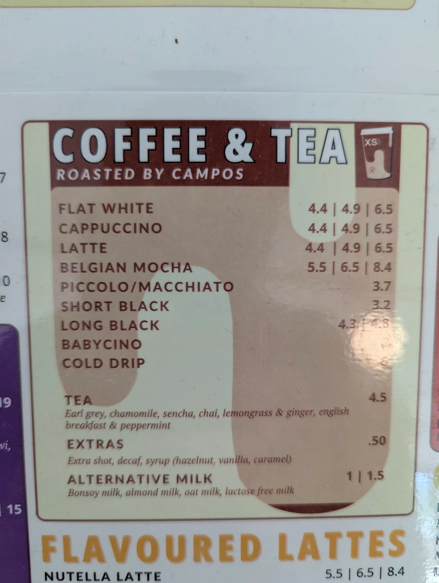 Menu, XS Espresso - UNSW
