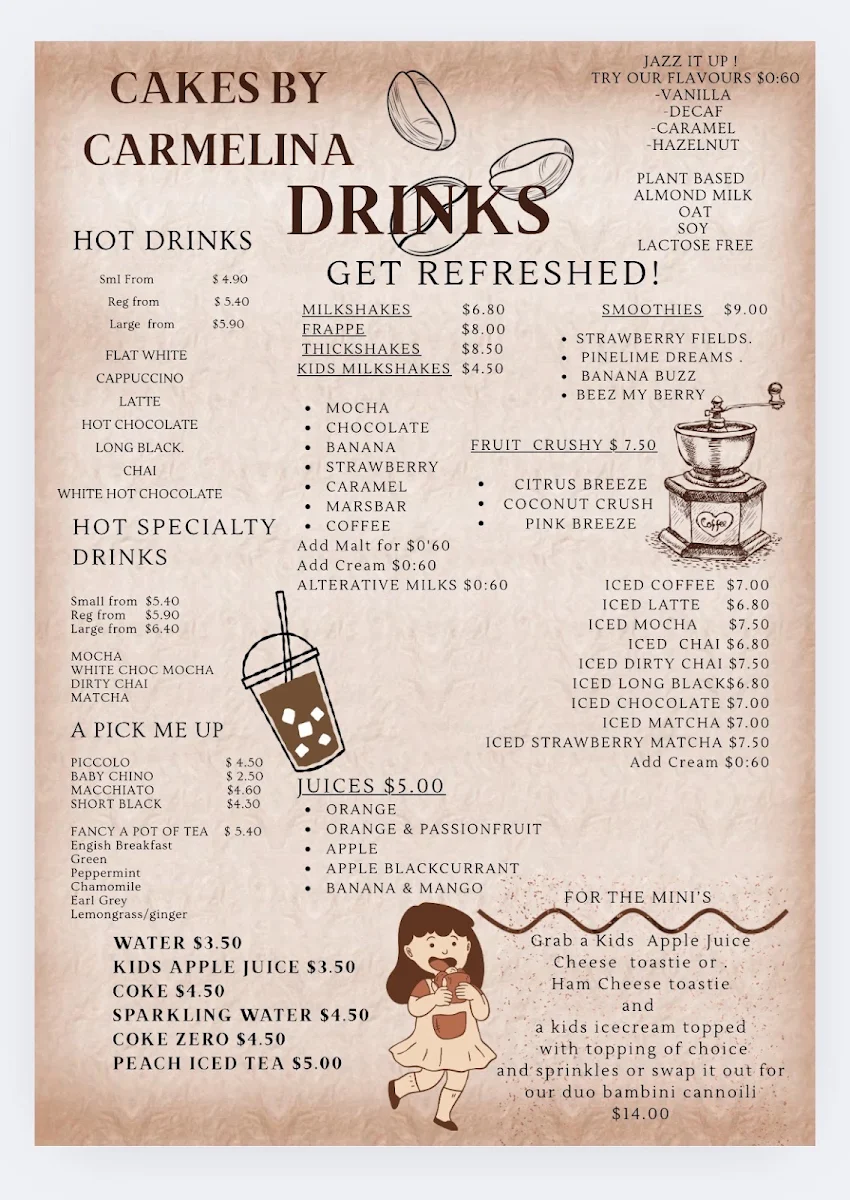 Menu, Cakes By Carmelina Macarthur Square