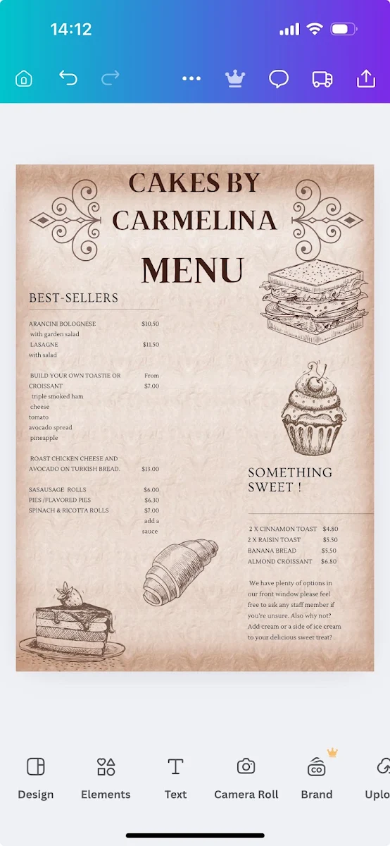 Menu, Cakes By Carmelina Macarthur Square