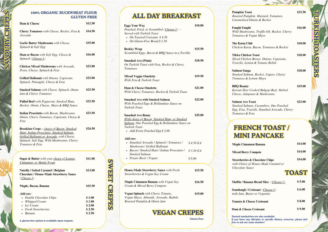 Menu, Cafe Strada