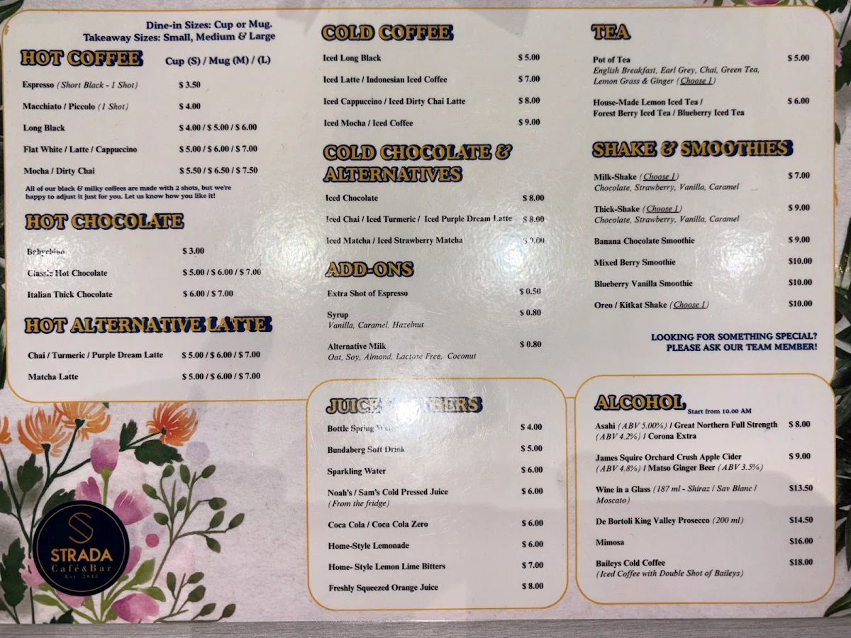 Menu, Cafe Strada