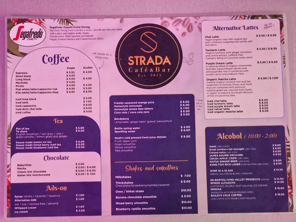 Menu, Cafe Strada