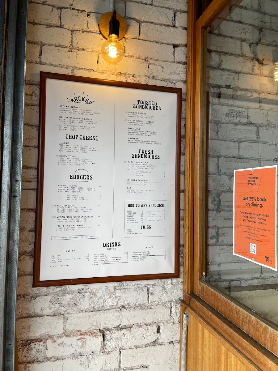 Menu, Kelso's Sandwich Shoppe