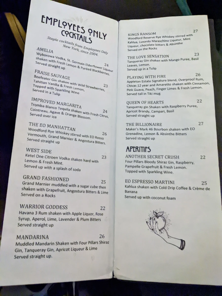 Menu, Employees Only Restaurant & Bar