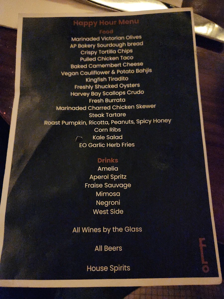 Menu, Employees Only Restaurant & Bar