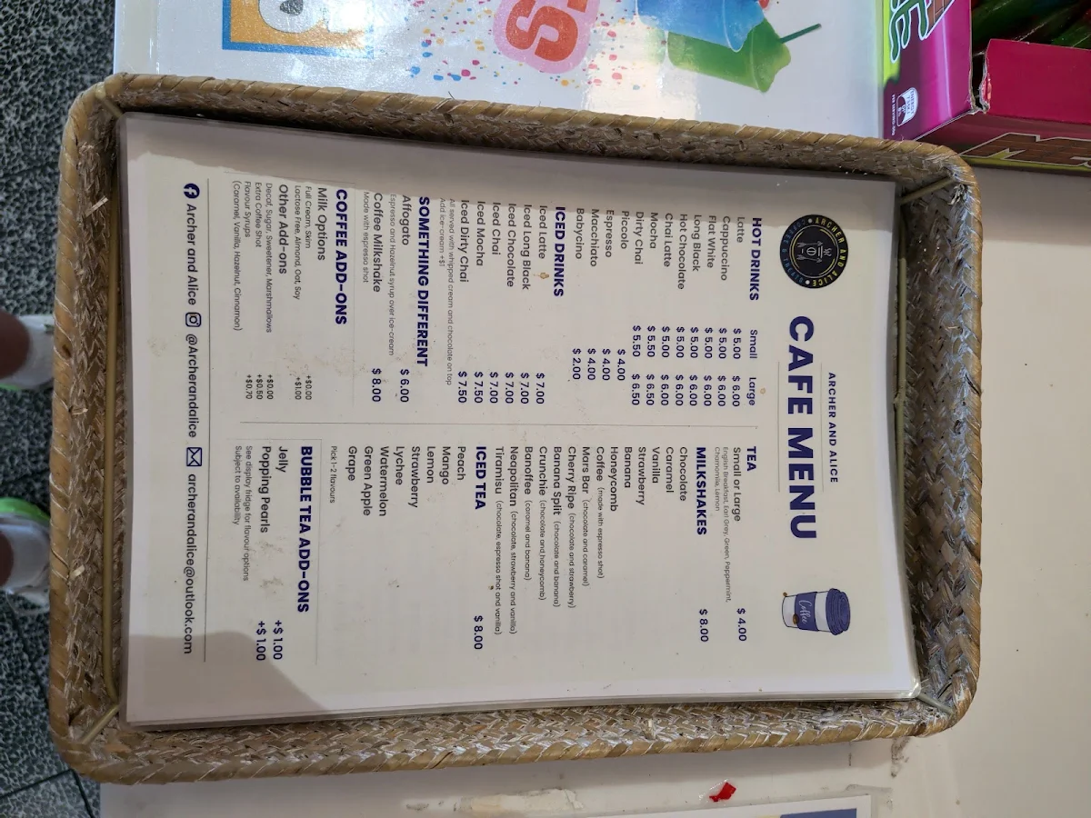 Menu, Archer and Alice- Coffee and Treats