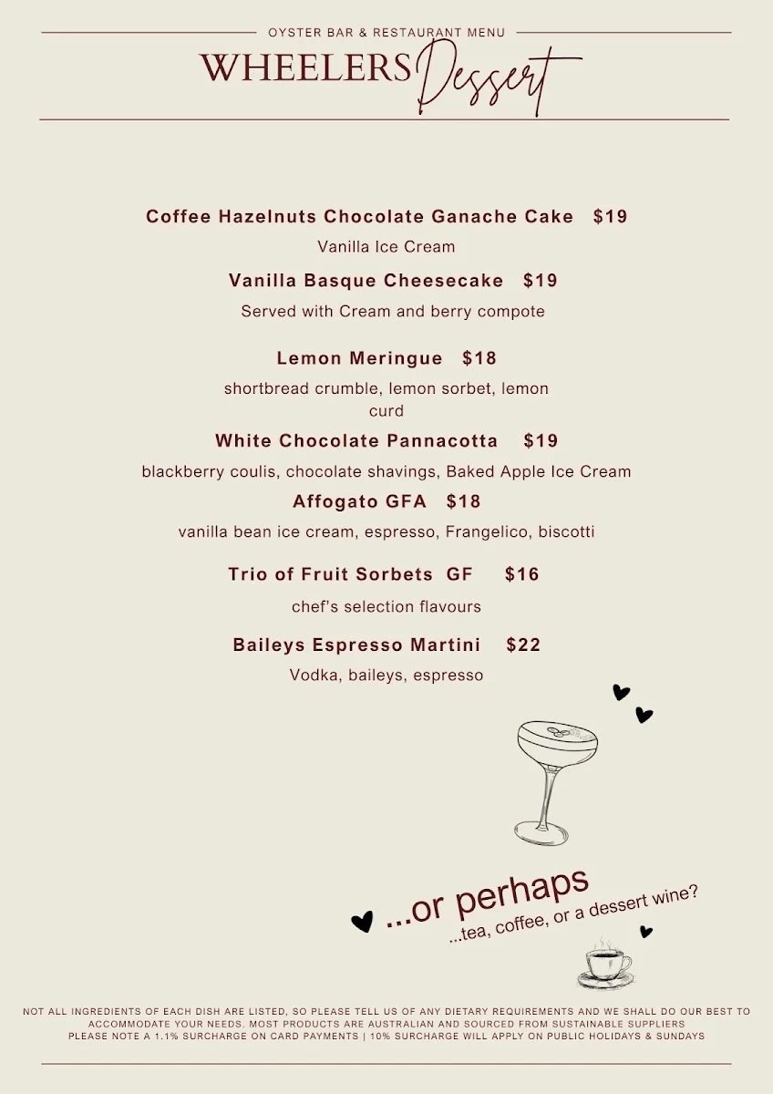 Menu, Wheeler's Seafood Restaurant & Oyster Bar