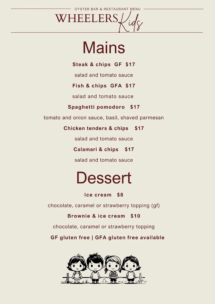 Menu, Wheeler's Seafood Restaurant & Oyster Bar