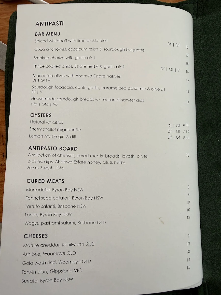 Menu, ēthos at Alsahwa Estate