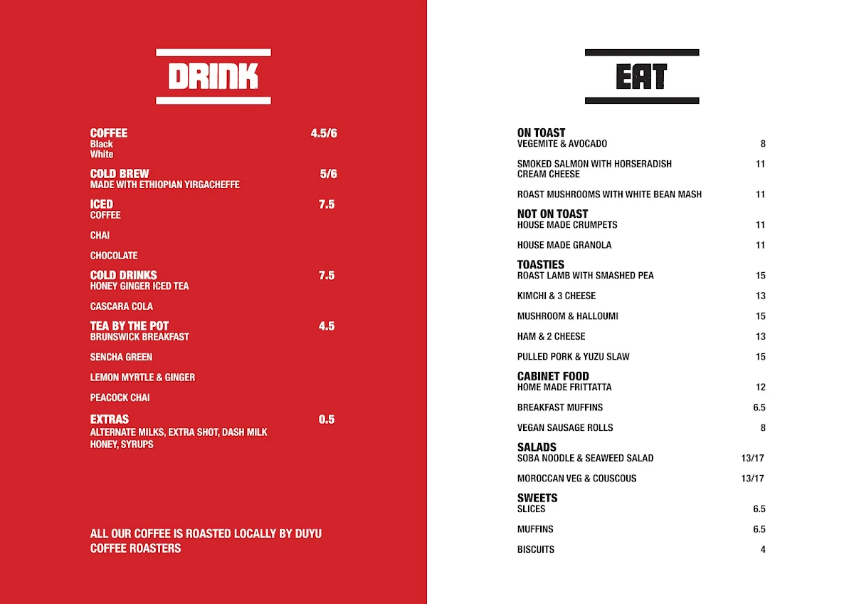 Menu, 8CCC Cafe