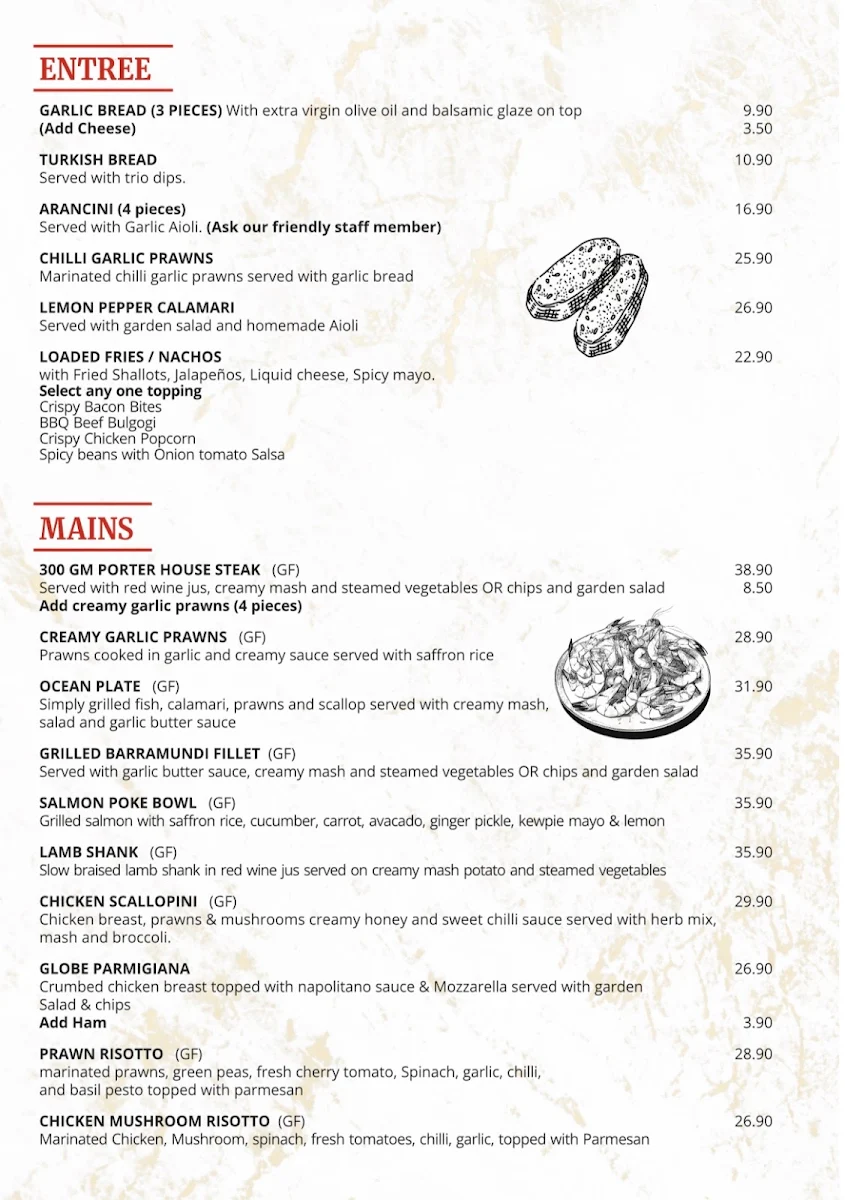 Menu, Globe Coffee House Southern River Square
