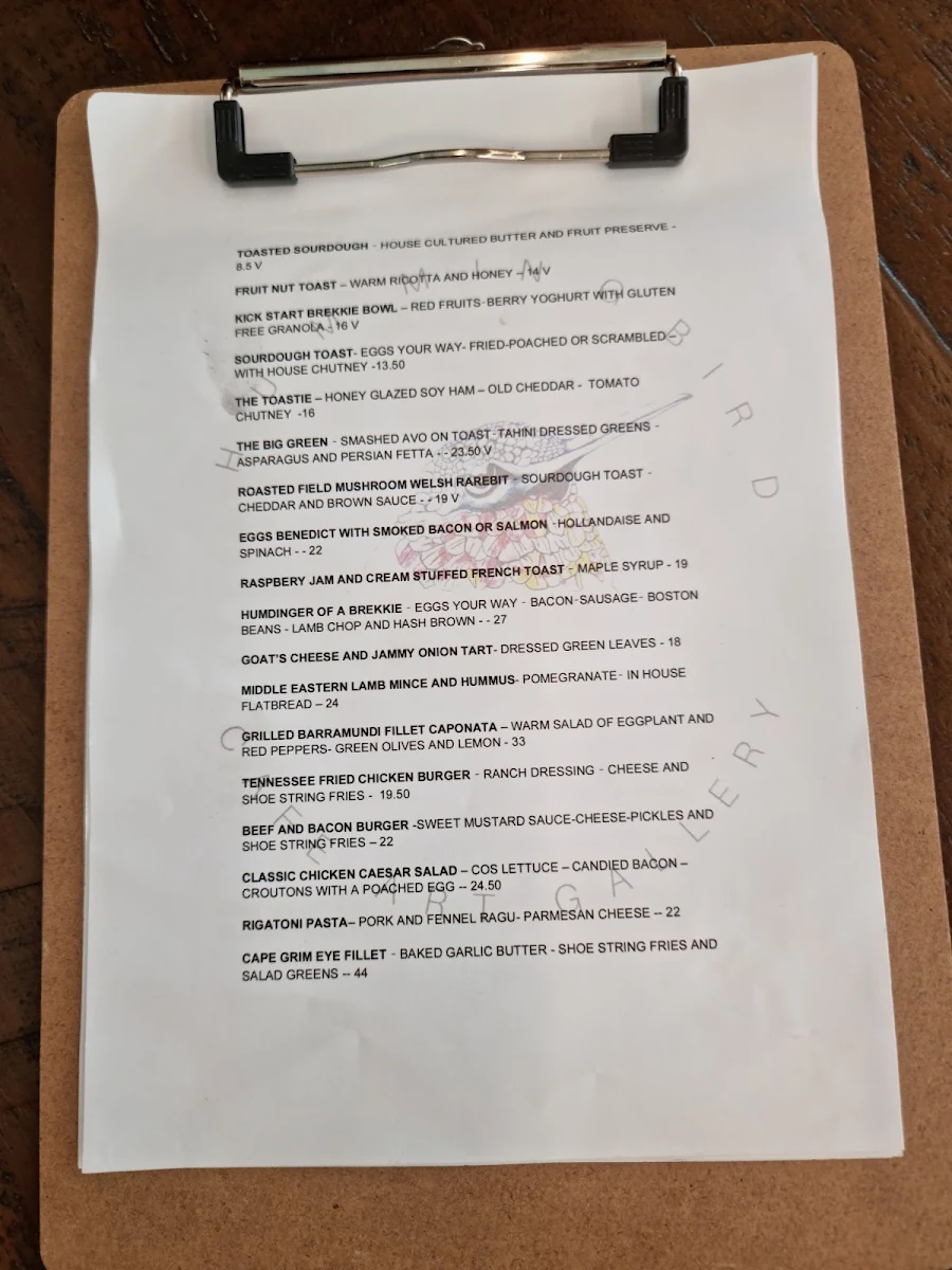 Menu, Hummingbird cafe Rockhampton