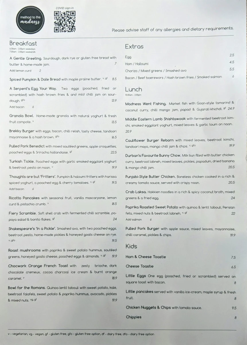 Menu, Method to the Madness