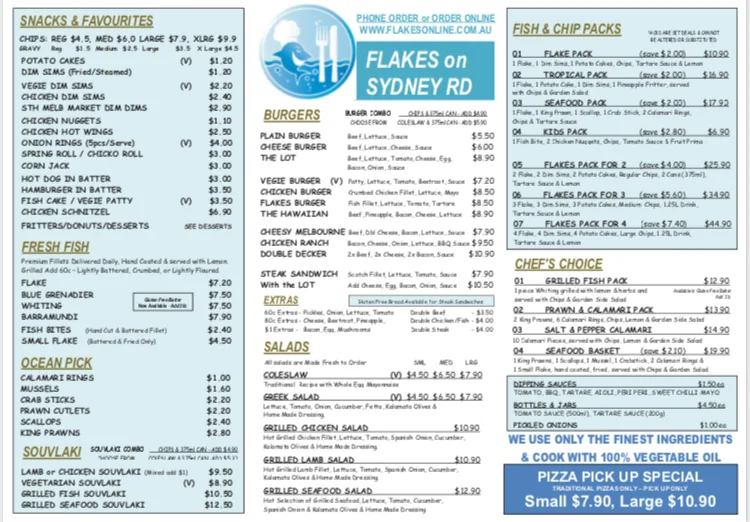 Menu, Flakes on Sydney Road Brunswick