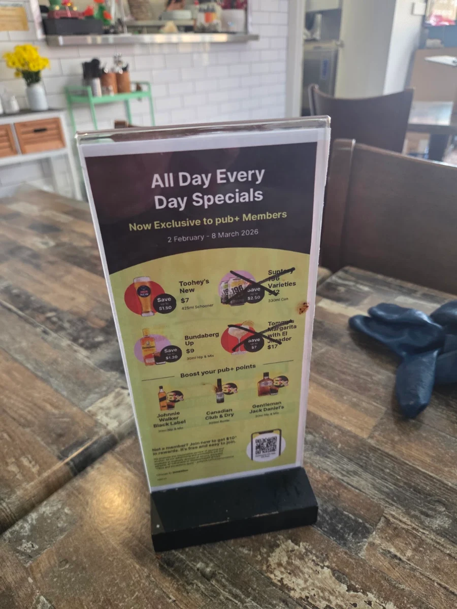 Menu, Yagoona Tavern