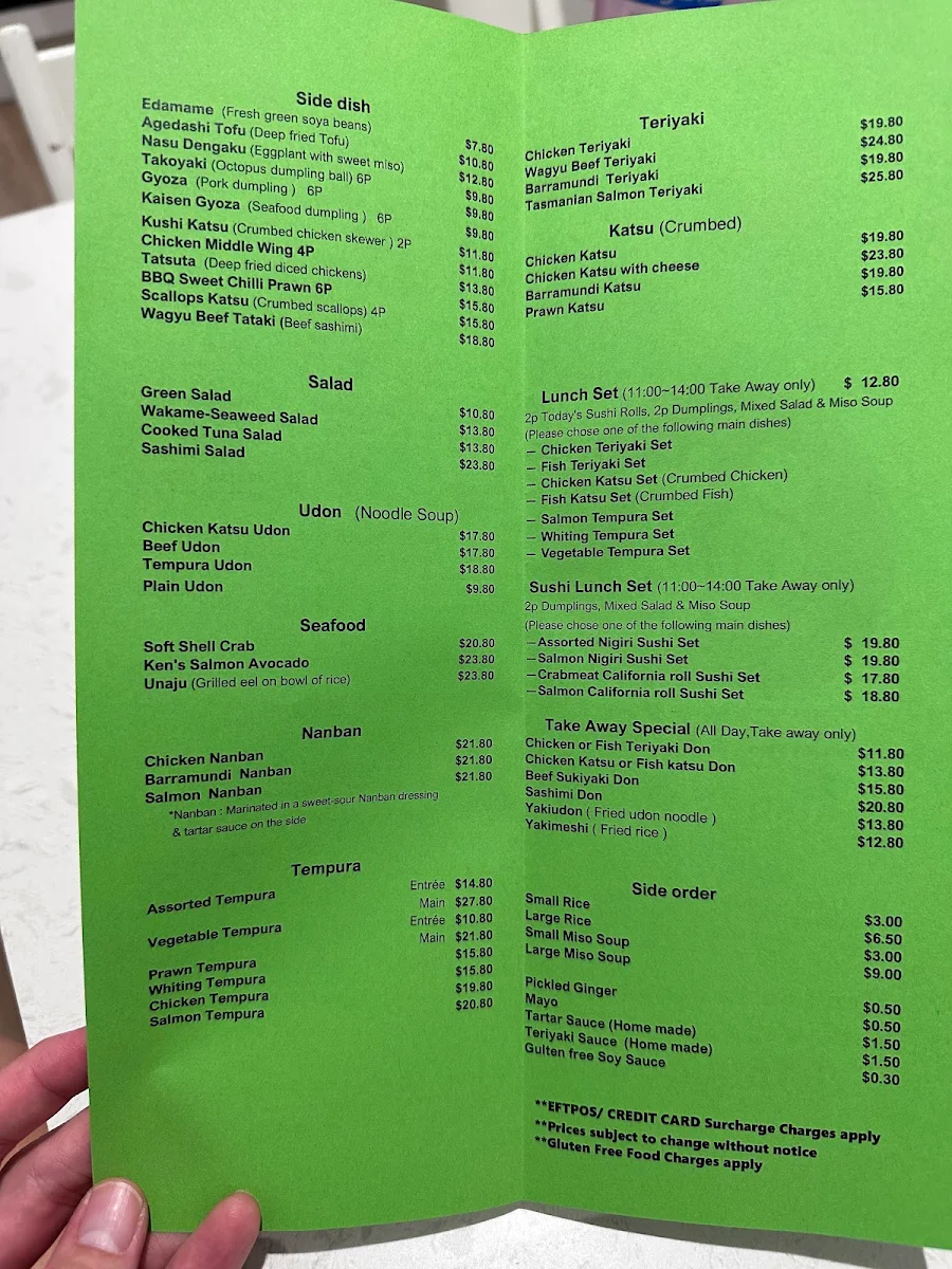 Menu, Ken's Sushi Bar Dining