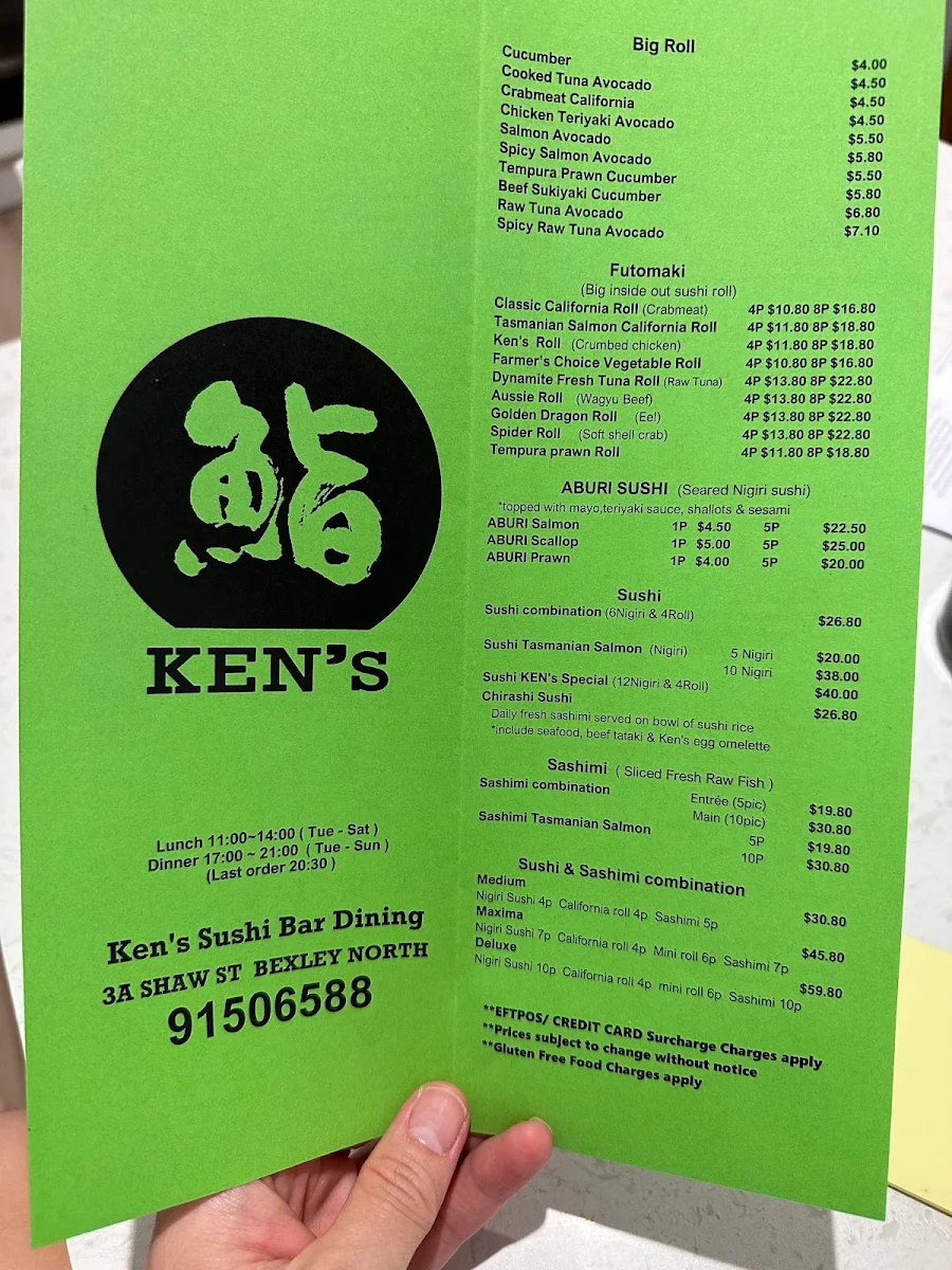 Menu, Ken's Sushi Bar Dining