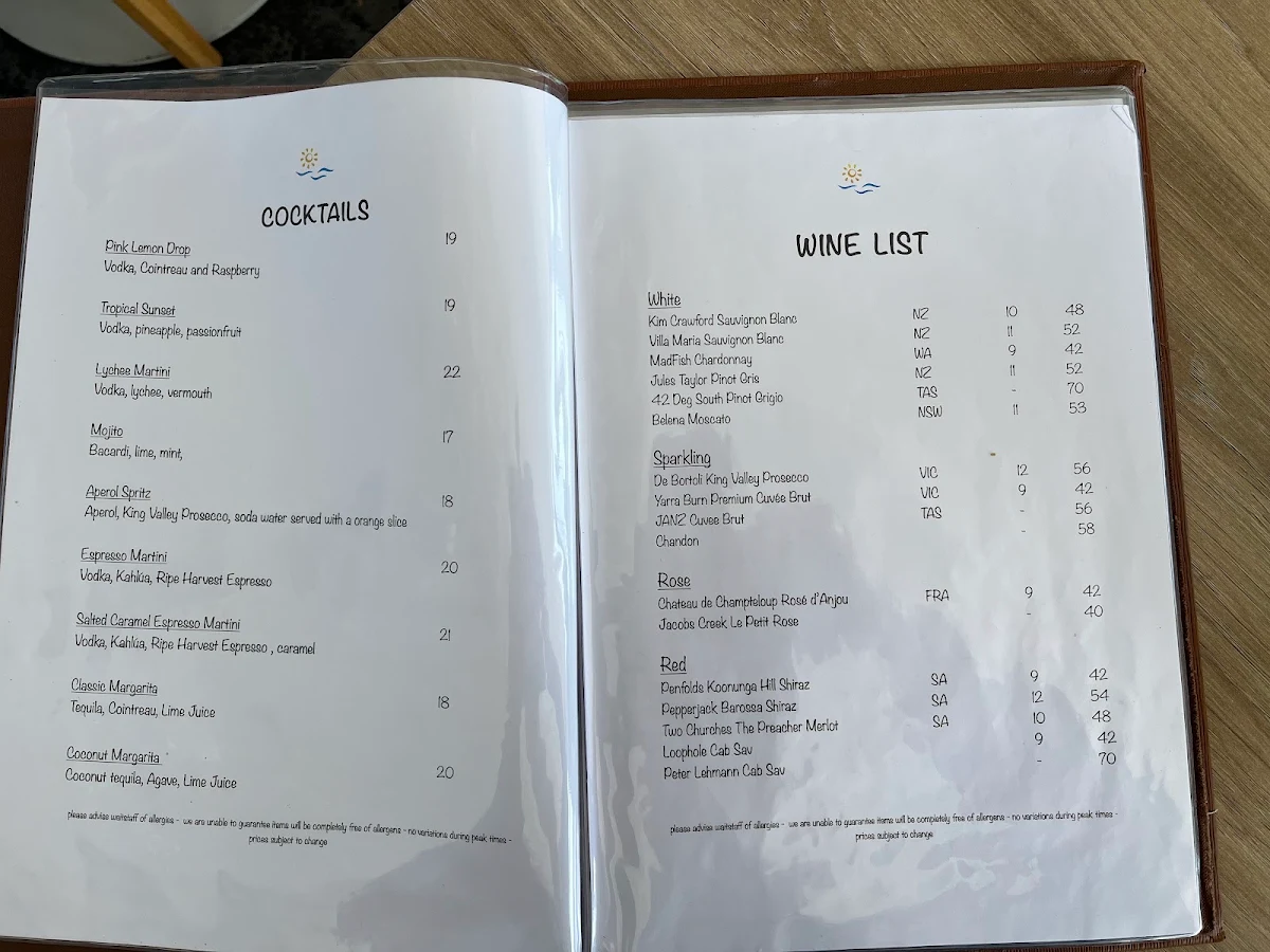 Menu, Bass & Flinders Pavilion