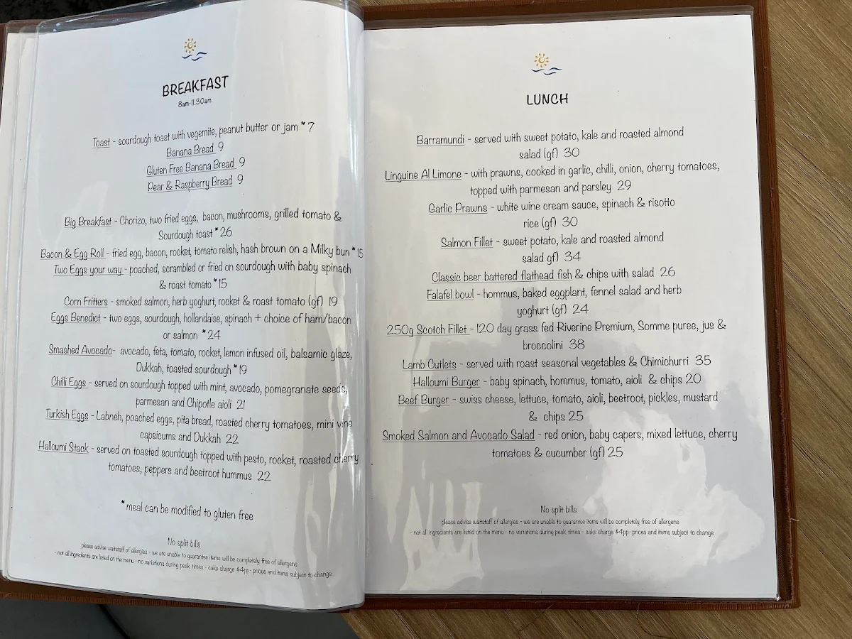 Menu, Bass & Flinders Pavilion