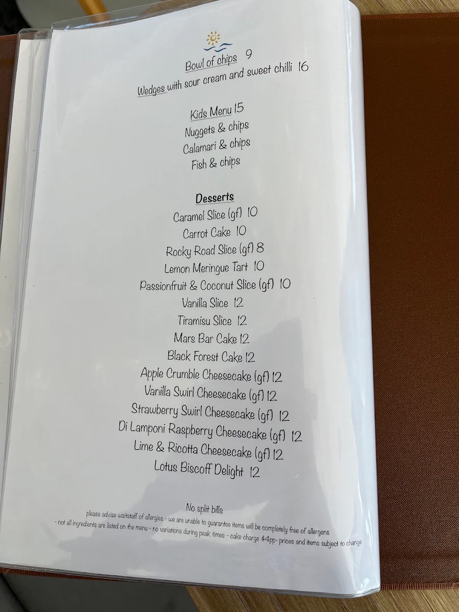 Menu, Bass & Flinders Pavilion