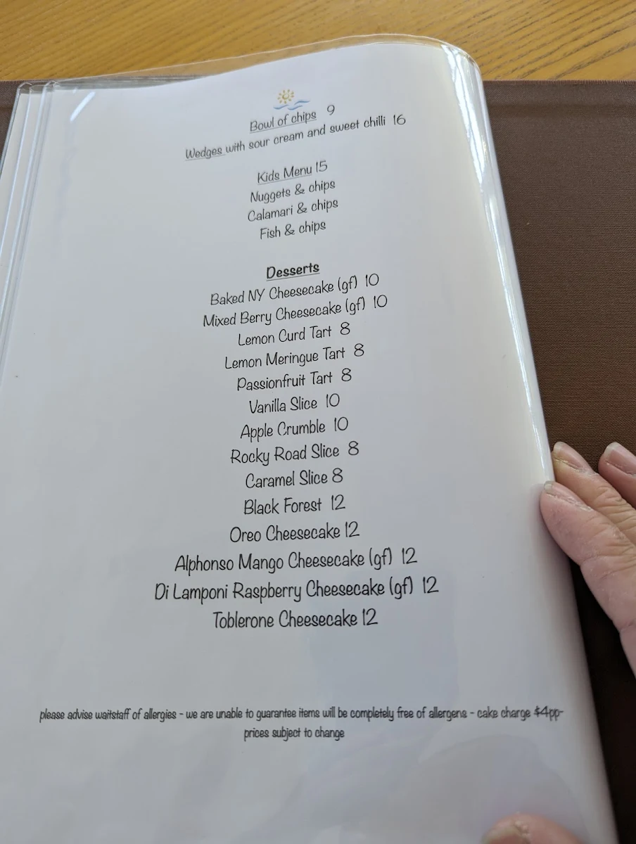 Menu, Bass & Flinders Pavilion