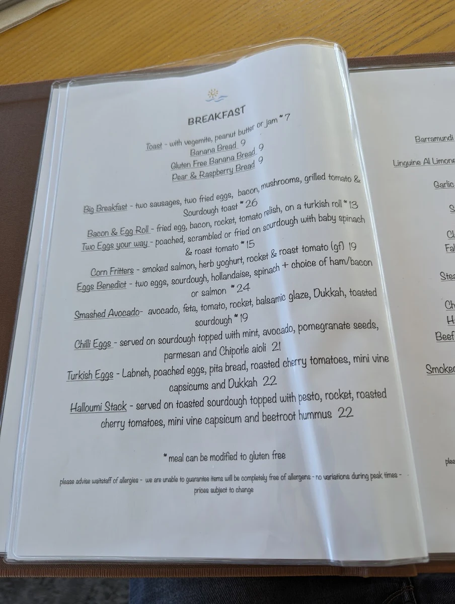 Menu, Bass & Flinders Pavilion