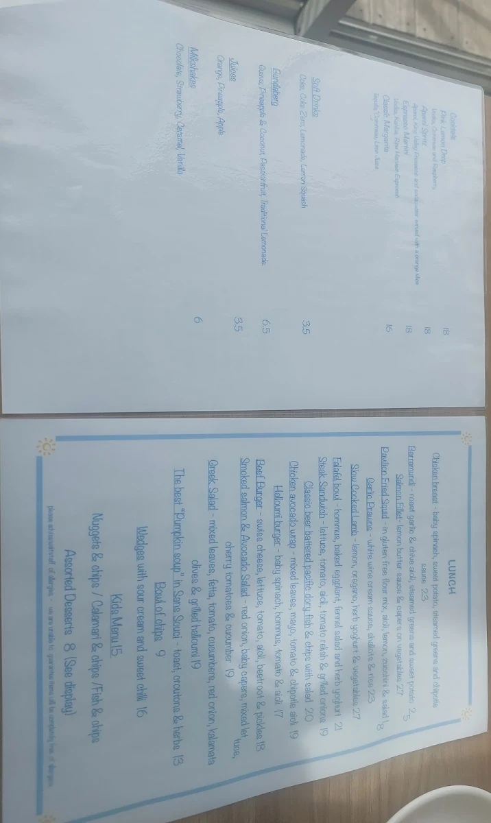 Menu, Bass & Flinders Pavilion
