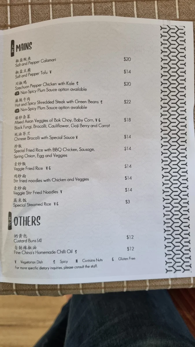 Menu, Fine China