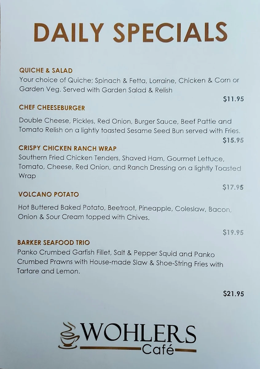 Menu, Wohlers Cafe