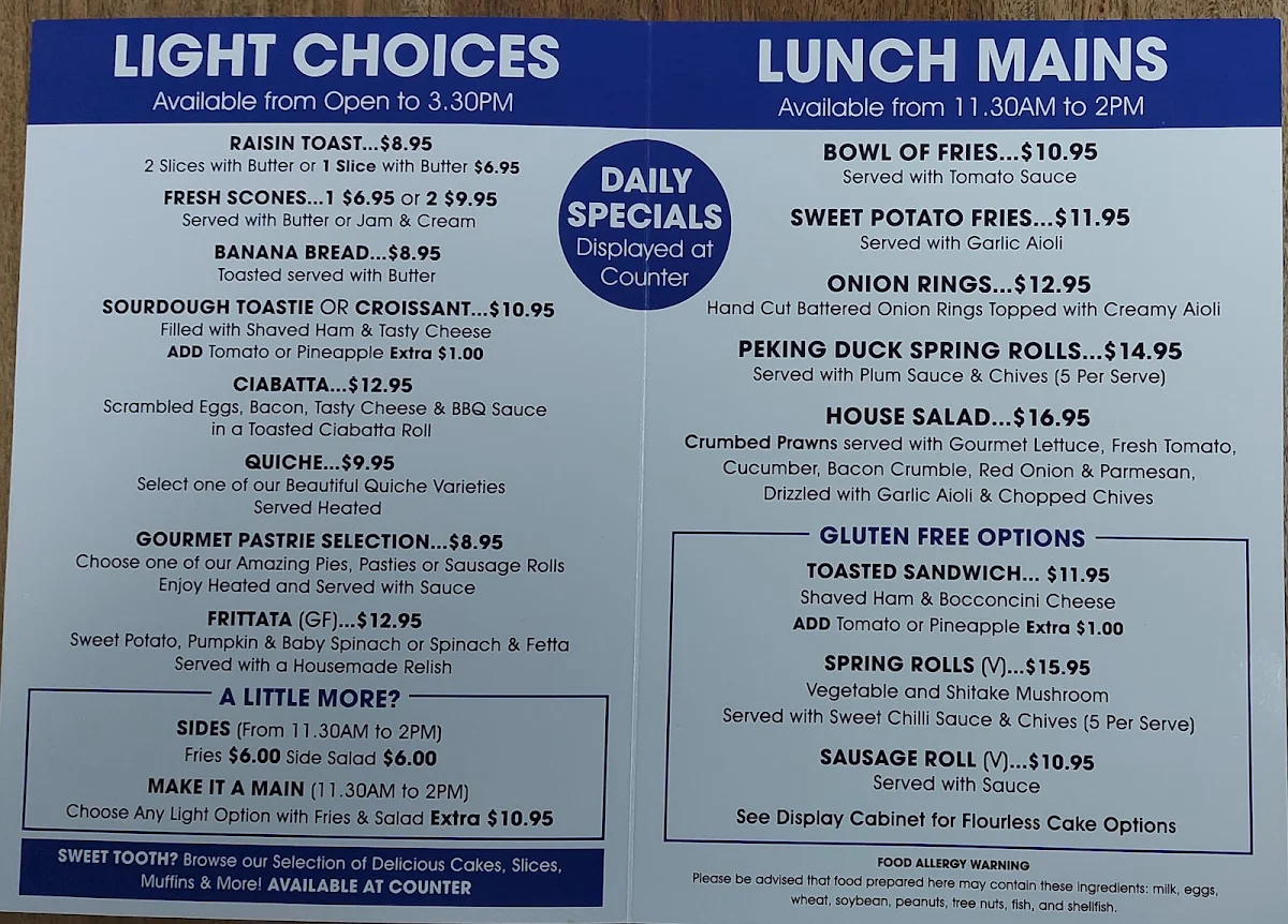 Menu, Wohlers Cafe