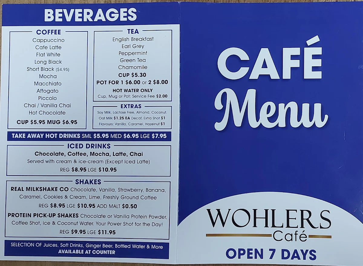Menu, Wohlers Cafe