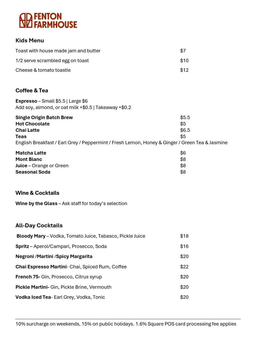 Menu, Fenton