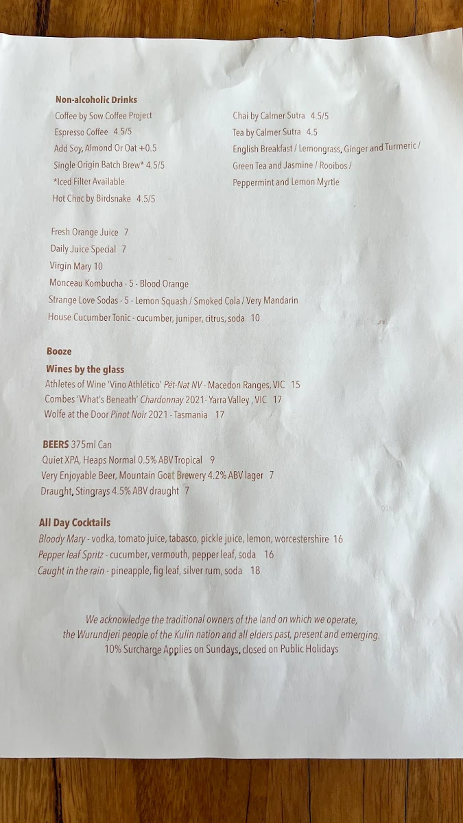 Menu, Fenton
