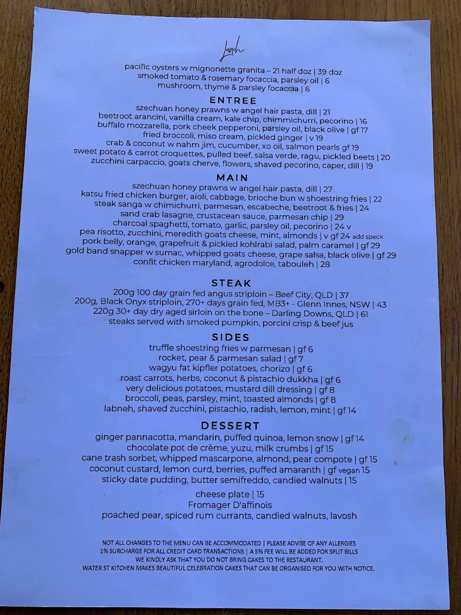 Menu, Water Street Kitchen