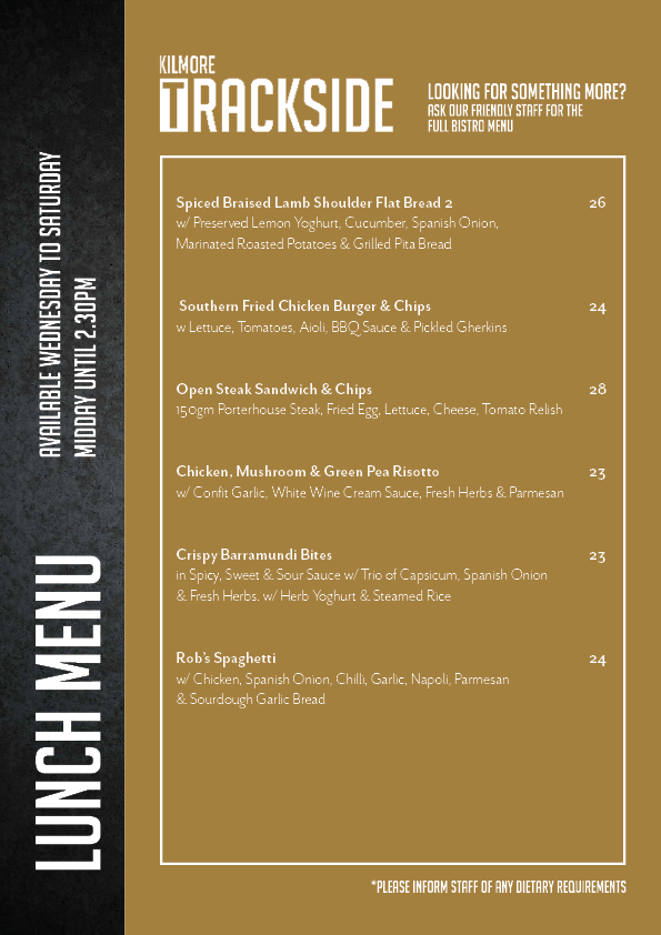 Menu, Kilmore Trackside