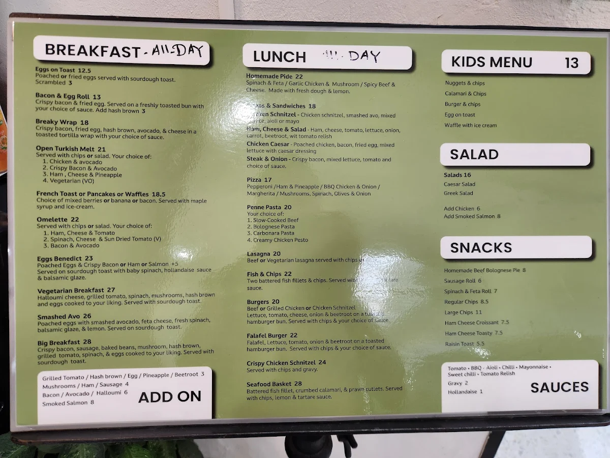 Menu, Ciao Bella fusion cafe