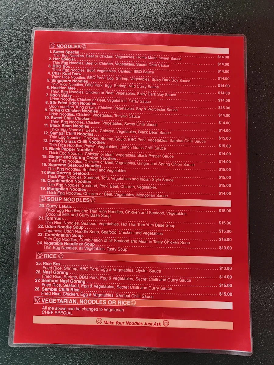 Menu, Noodle Canteen
