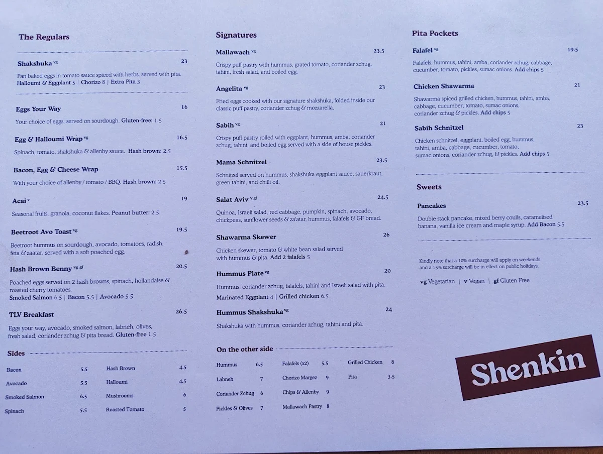 Menu, Shenkin