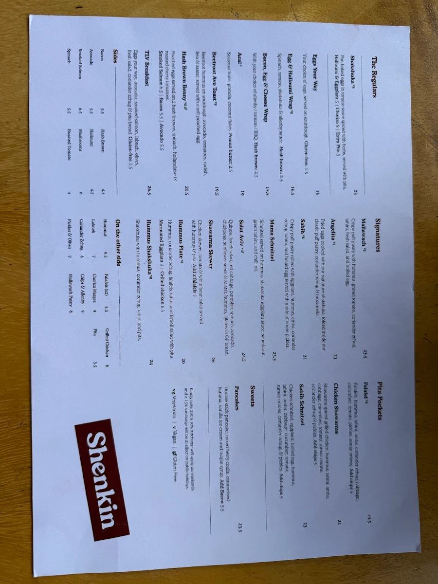 Menu, Shenkin