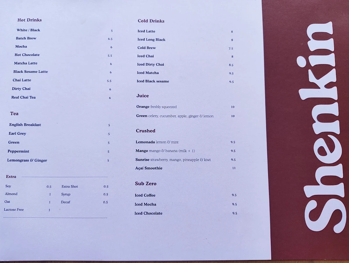 Menu, Shenkin