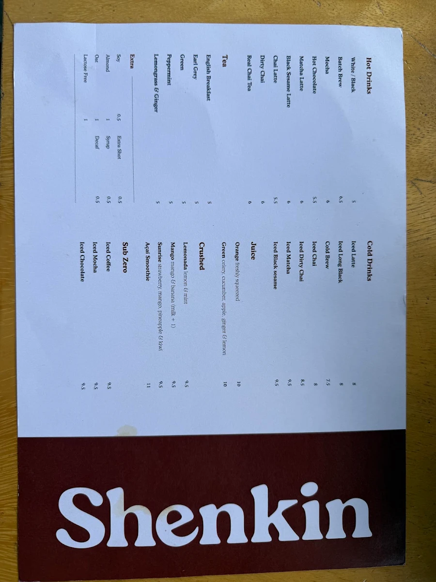 Menu, Shenkin