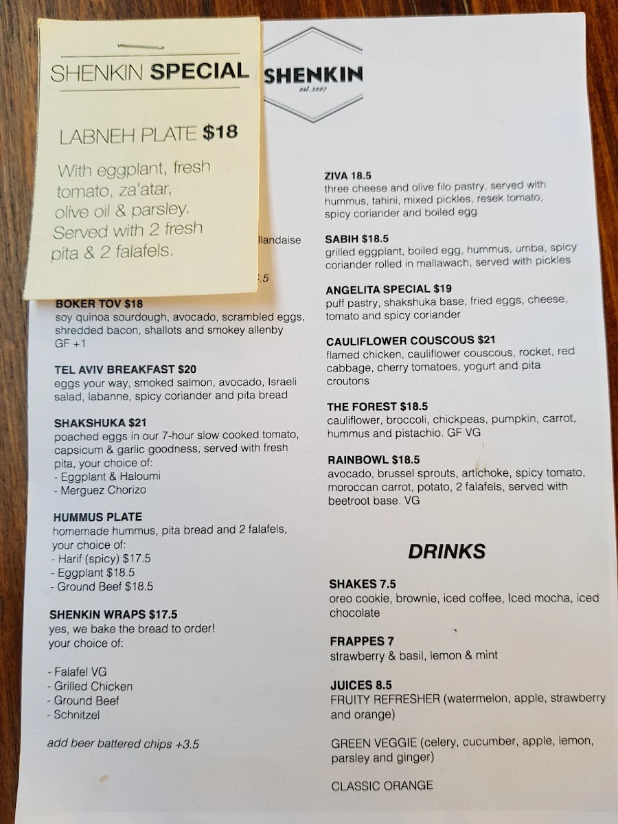 Menu, Shenkin