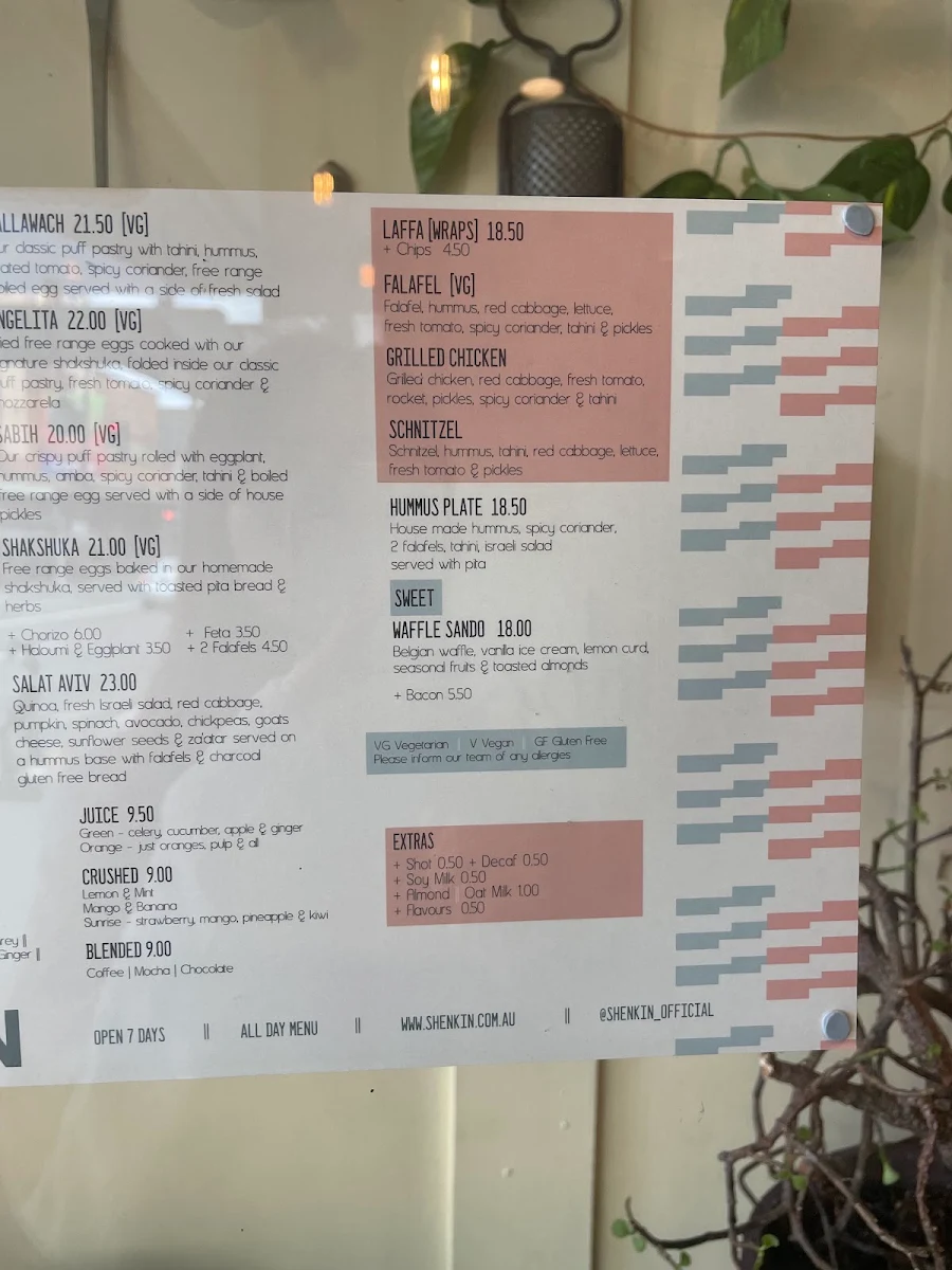 Menu, Shenkin