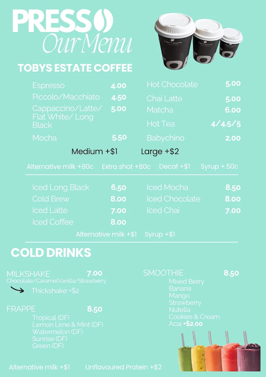 Menu, Presso