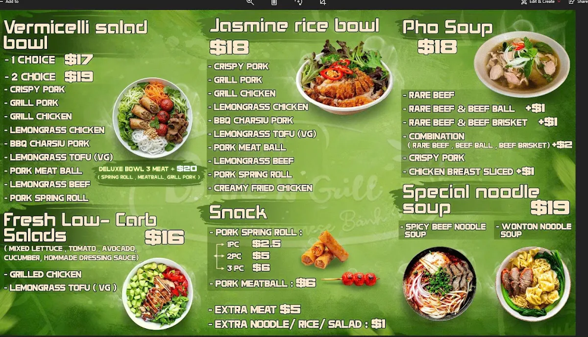 Menu, Bake N Grill Adelaide Vietnamese street food