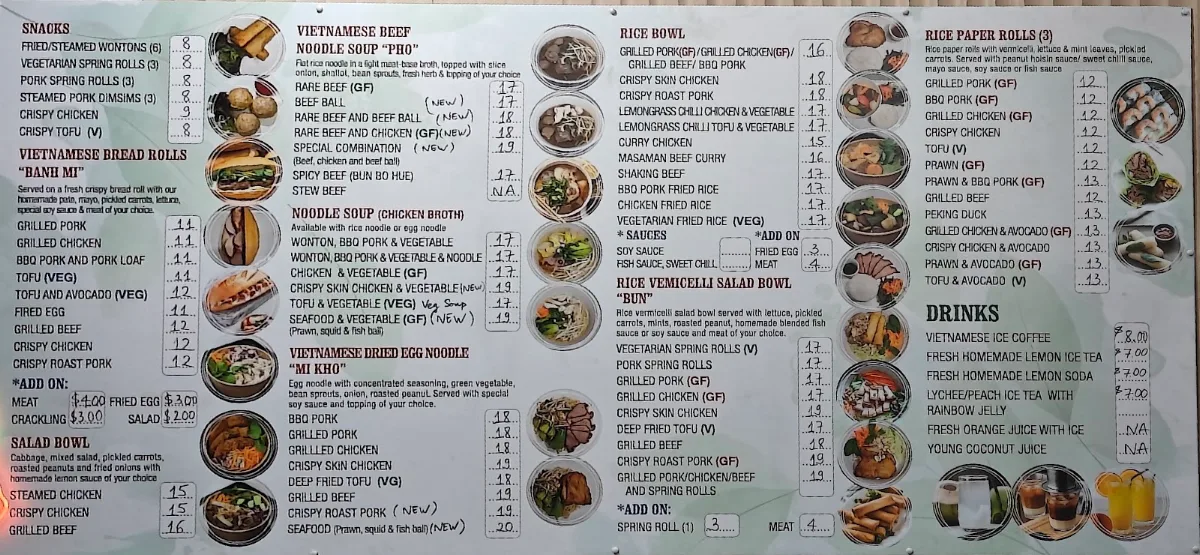 Menu, Bake N Grill Adelaide Vietnamese street food