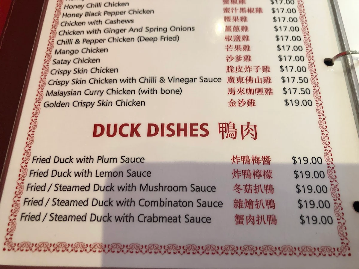 Menu, Springs Chinese Restaurant